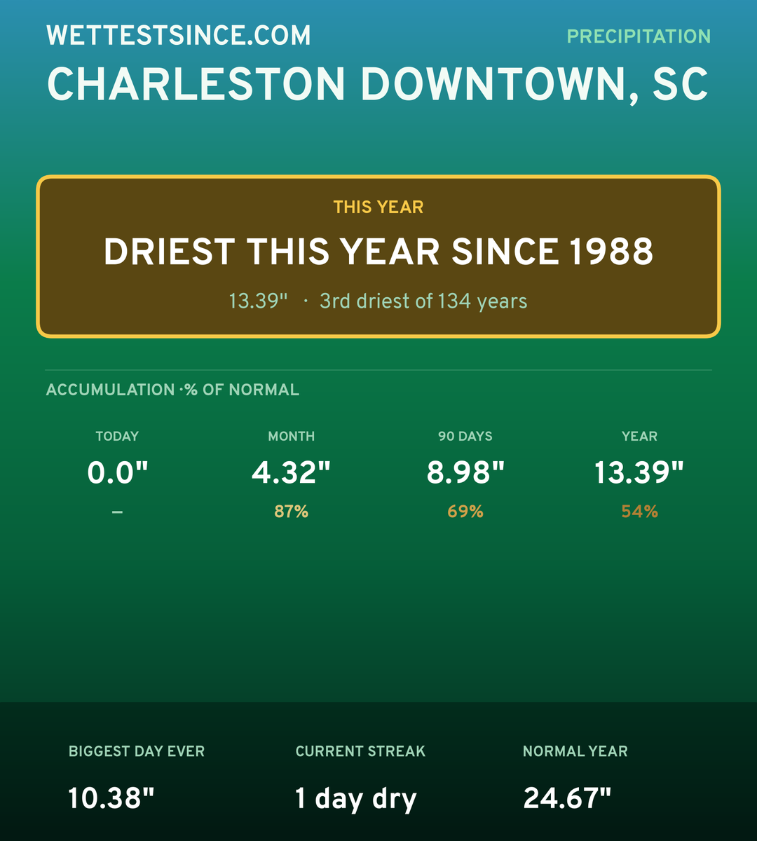 Charleston Downtown, SC precipitation share card
