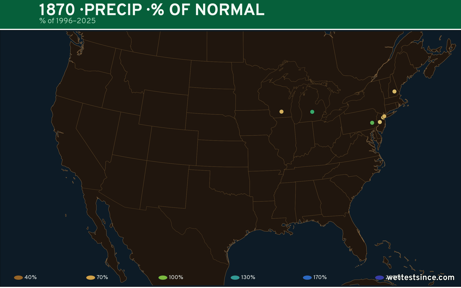 1870 U.S. precipitation percent-of-normal map