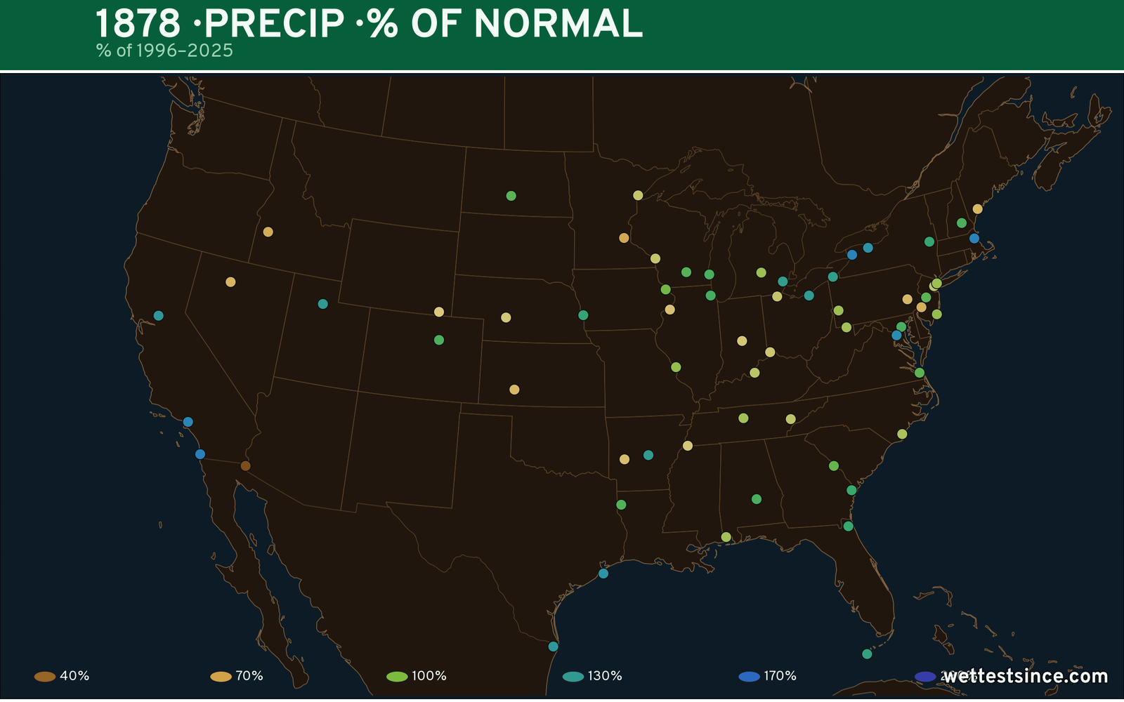 1878 U.S. precipitation percent-of-normal map
