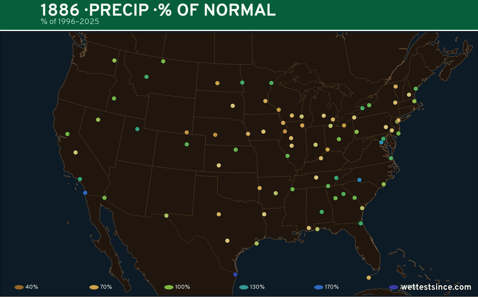 1886 U.S. precipitation percent-of-normal map