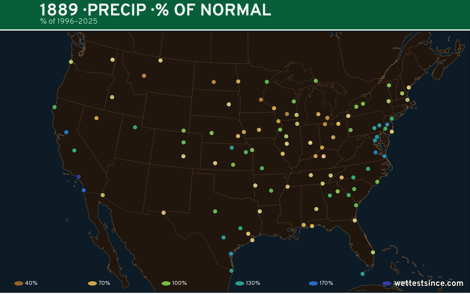 1889 U.S. precipitation percent-of-normal map