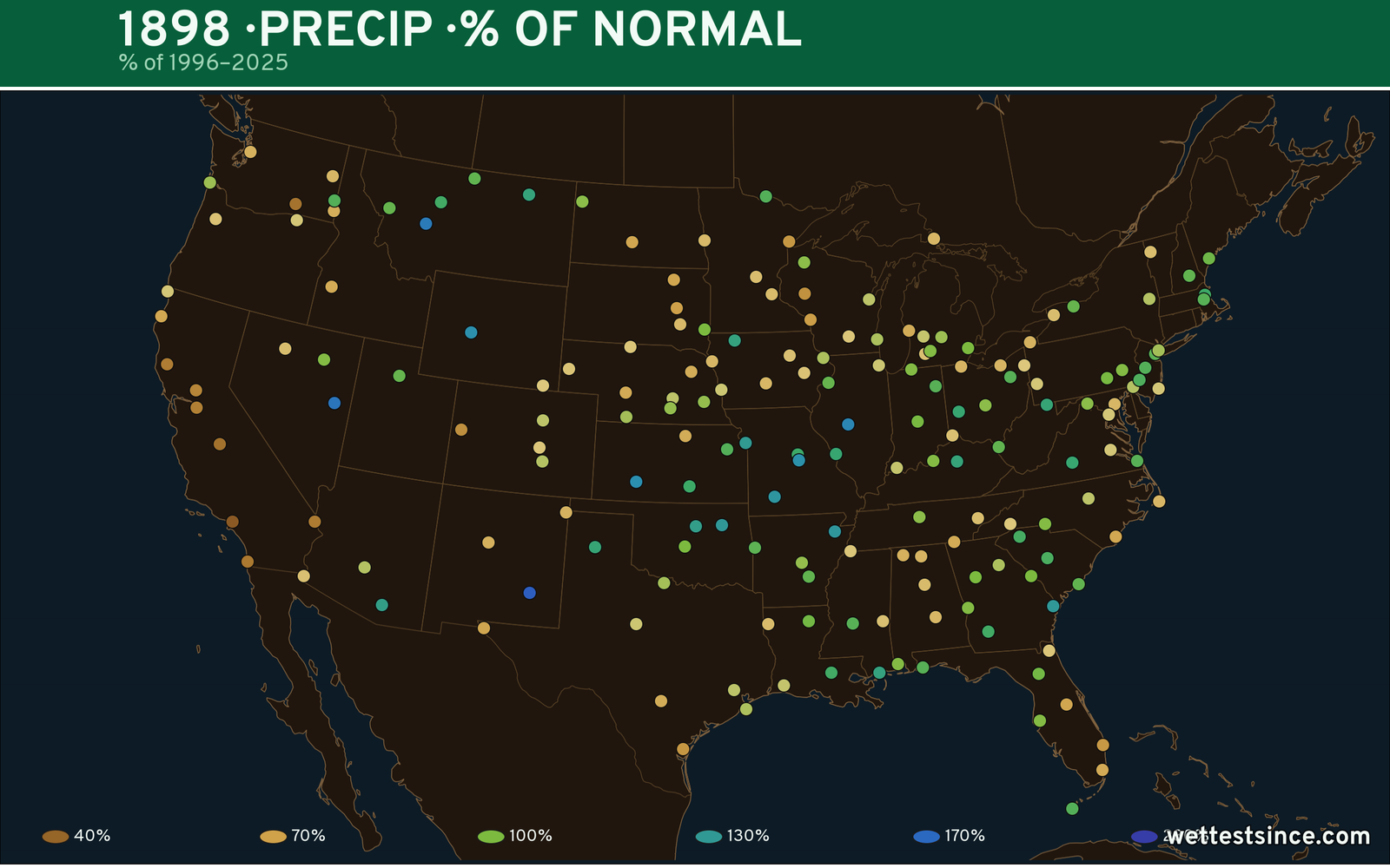 1898 U.S. precipitation percent-of-normal map
