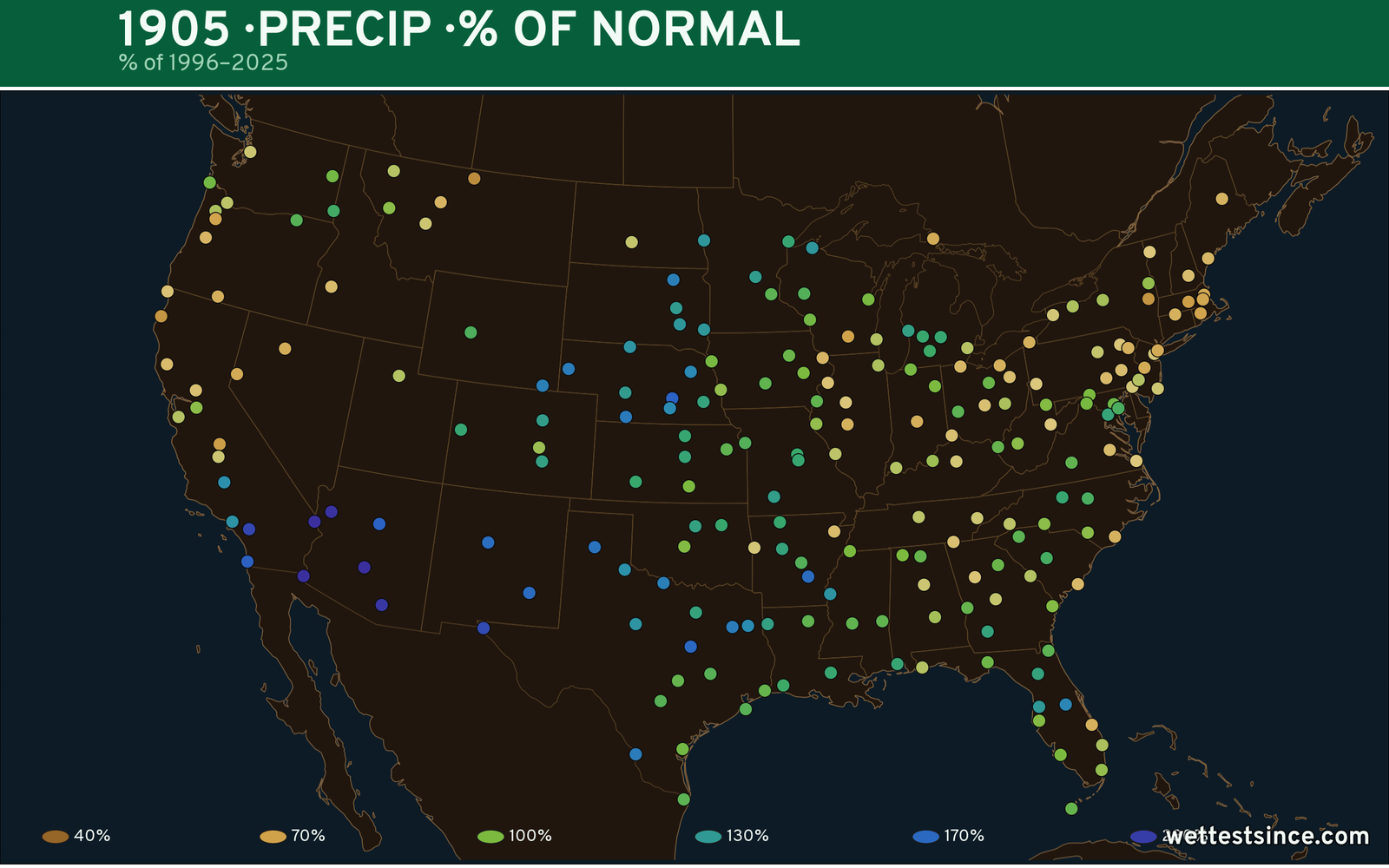 1905 U.S. precipitation percent-of-normal map