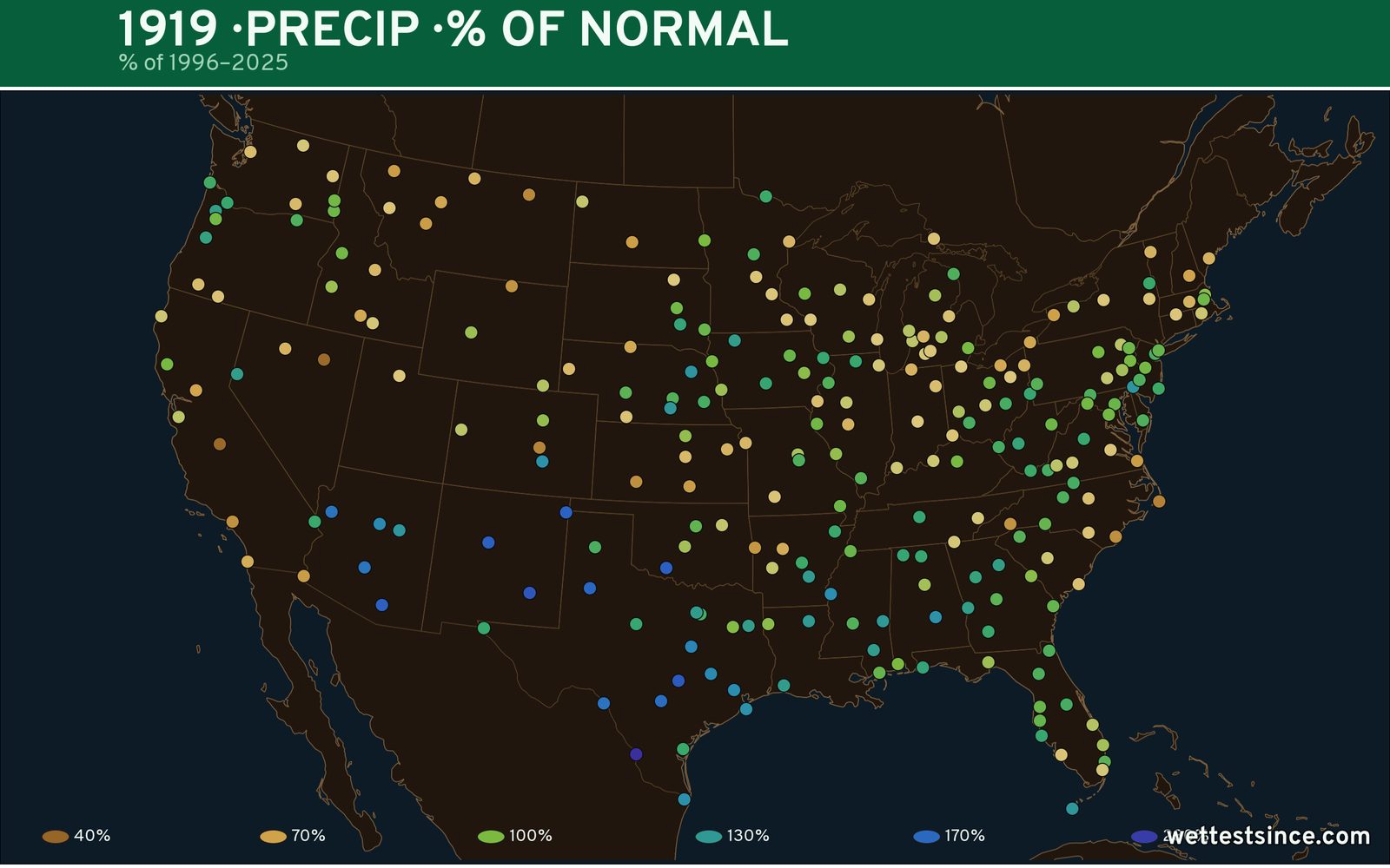 1919 U.S. precipitation percent-of-normal map