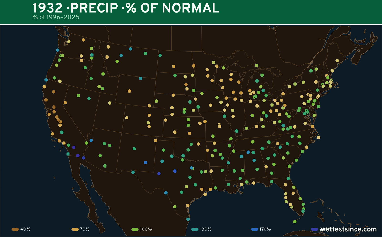 1932 U.S. precipitation percent-of-normal map
