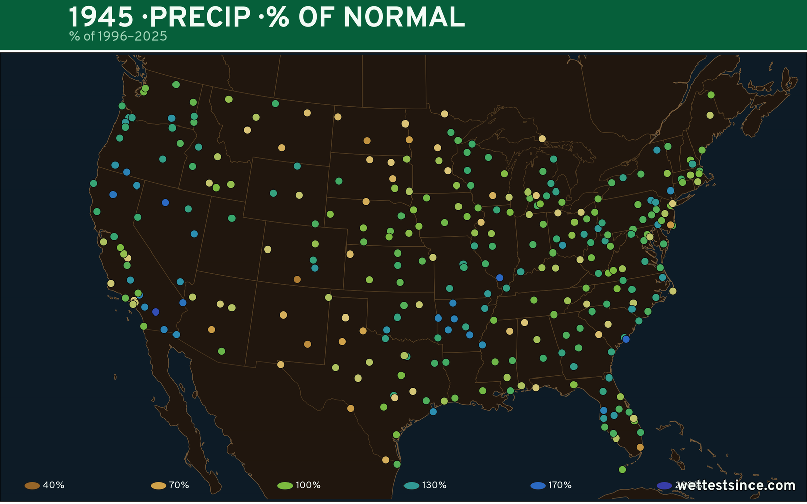 1945 U.S. precipitation percent-of-normal map