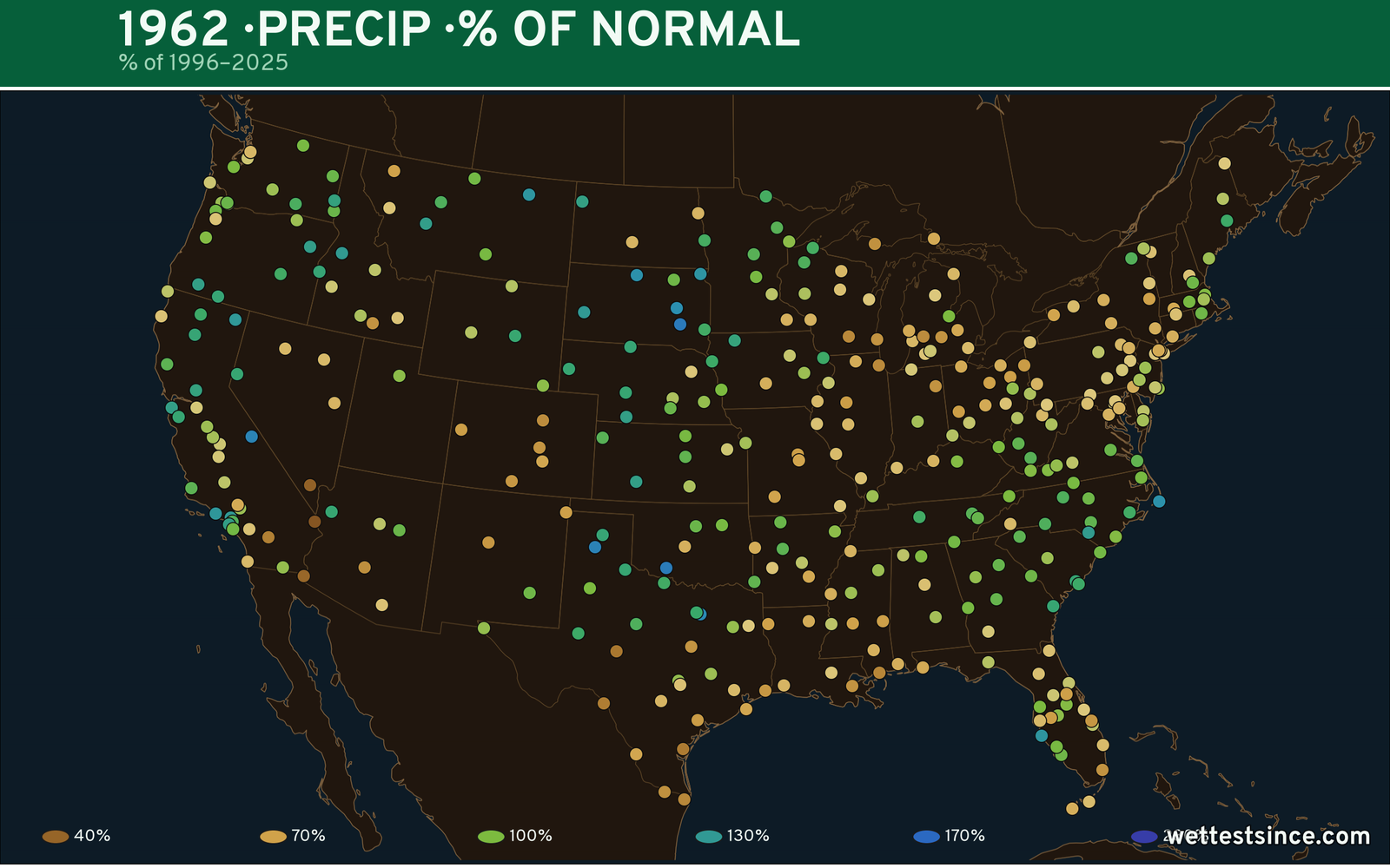 1962 U.S. precipitation percent-of-normal map