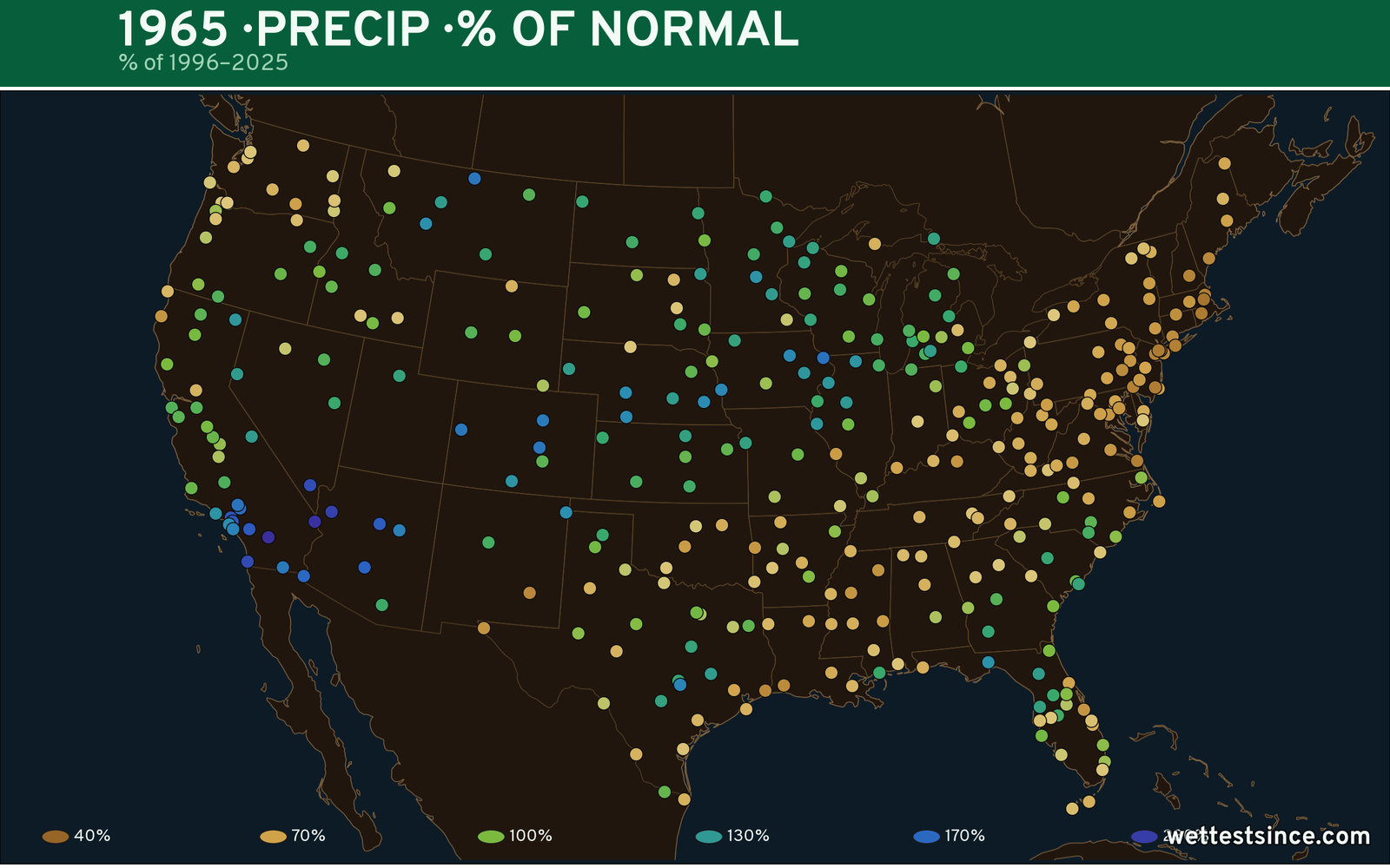 1965 U.S. precipitation percent-of-normal map