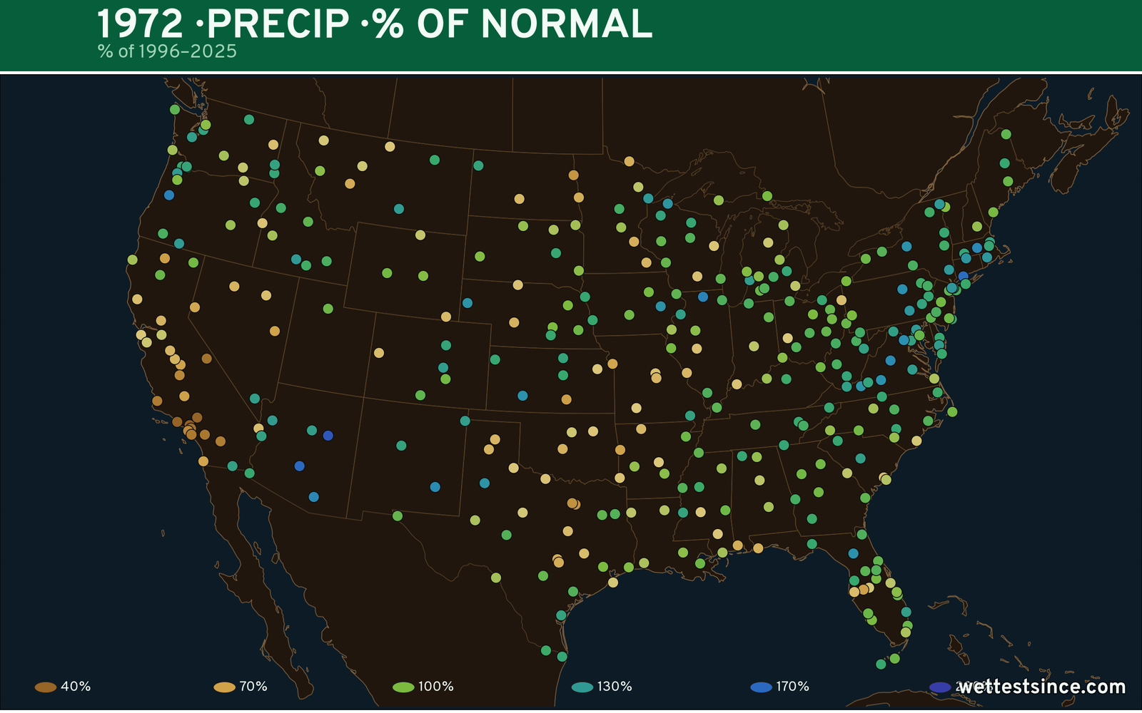 1972 U.S. precipitation percent-of-normal map