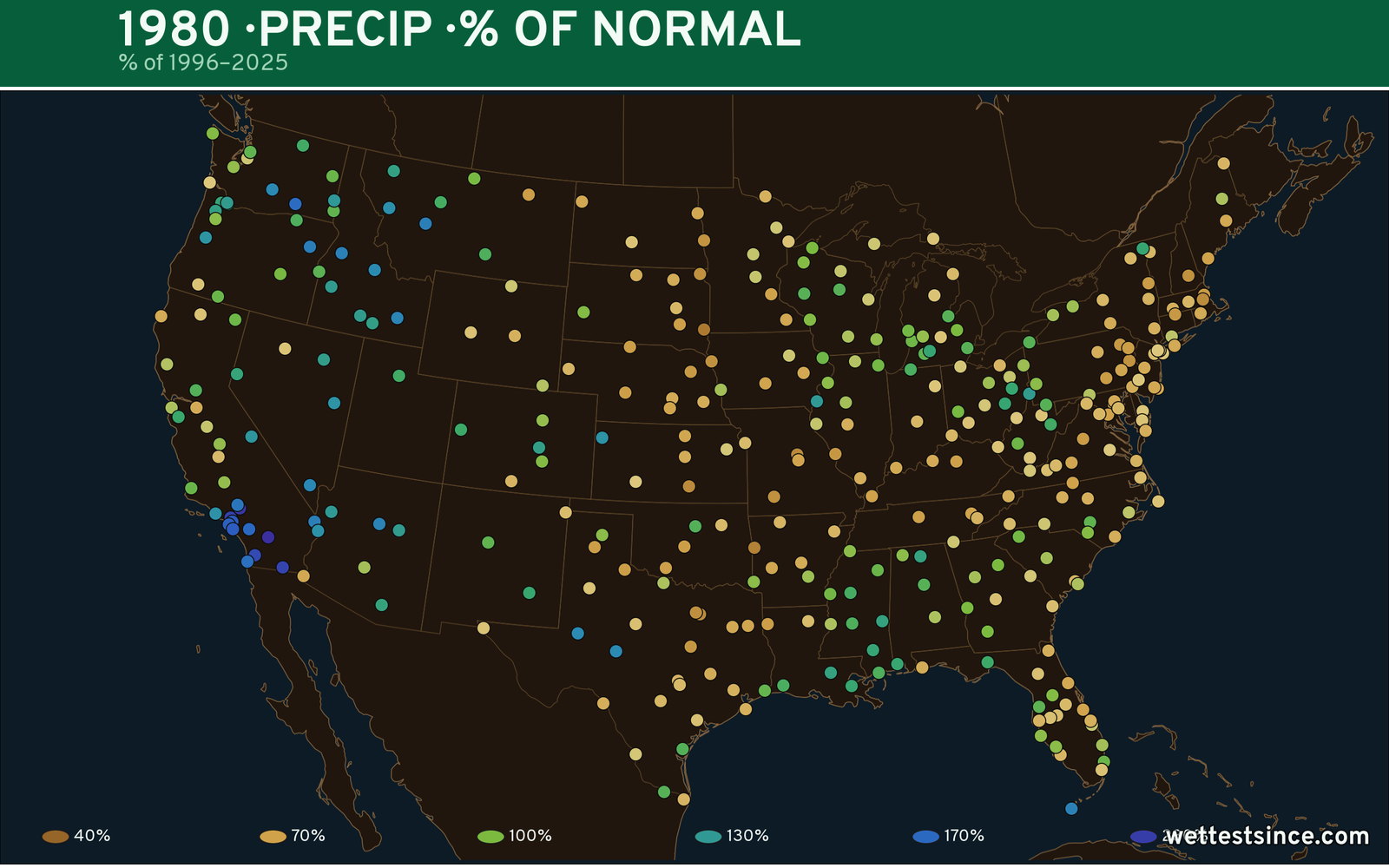 1980 U.S. precipitation percent-of-normal map
