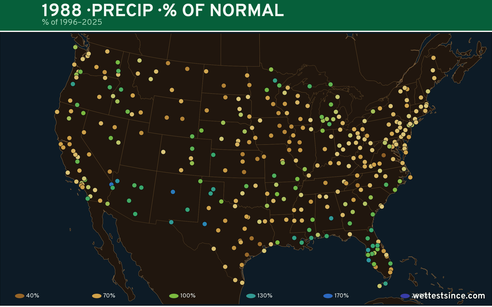 1988 U.S. precipitation percent-of-normal map