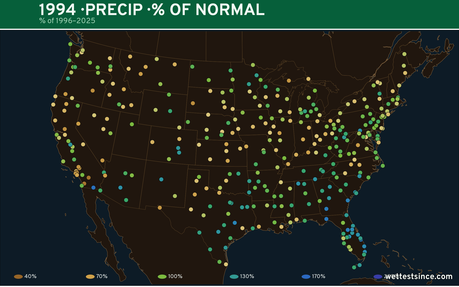 1994 U.S. precipitation percent-of-normal map