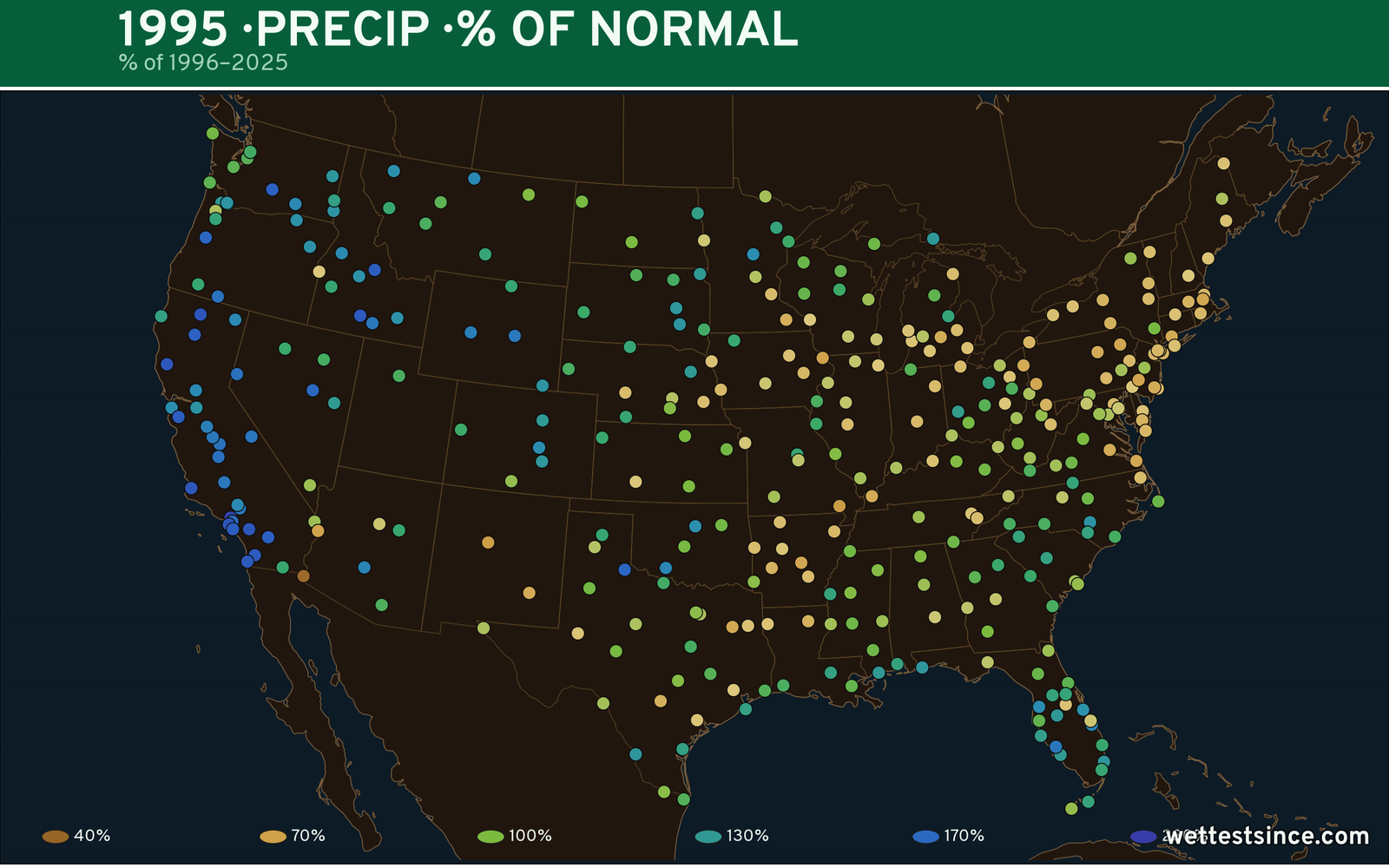 1995 U.S. precipitation percent-of-normal map